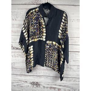 Dressori Blouse Women's Large Boxy Silk Rayon Abstract Shirt Top